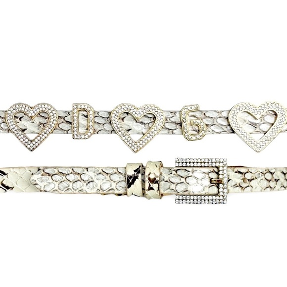 Dolce & Gabbana NWOT Vtg Y2K Phyton Snake Rhinestone Heart LOVE DG Skinny Belt - Picture 15 of 16